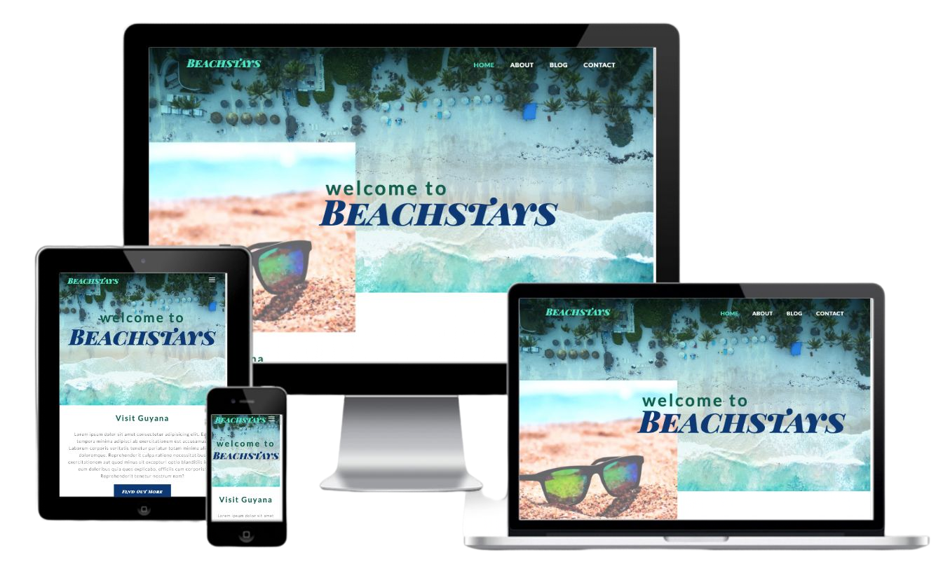 mockup of BeachStays website on multiple devices