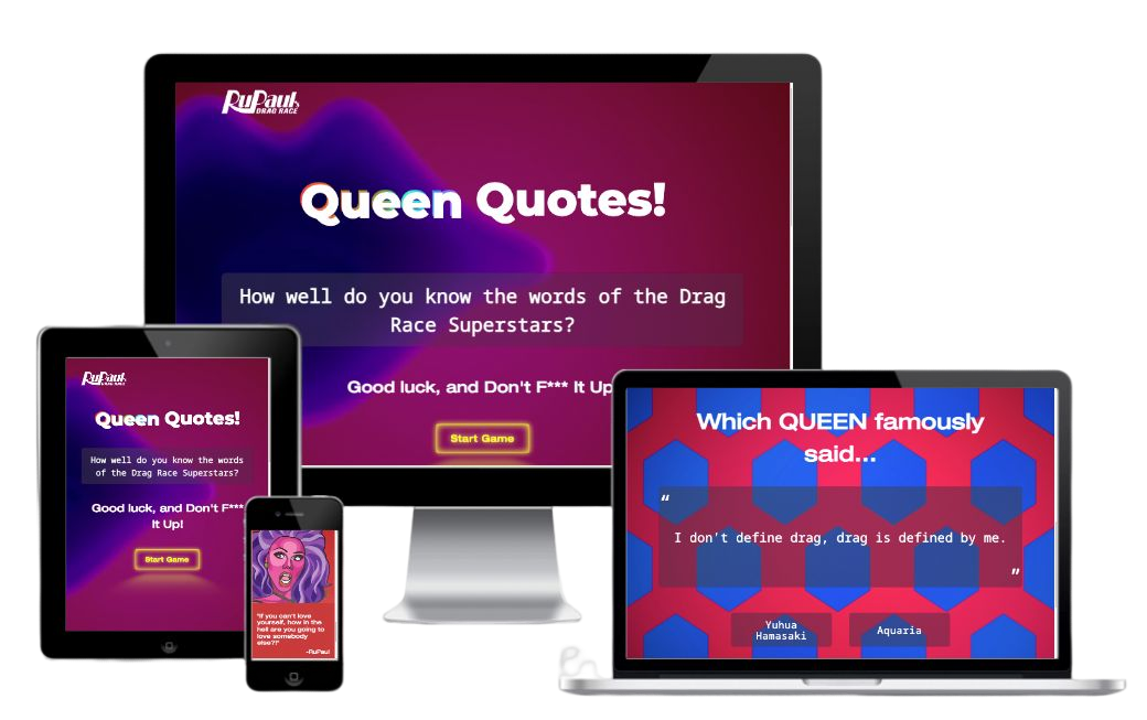 mockup of Queen Quotes app on multiple devices